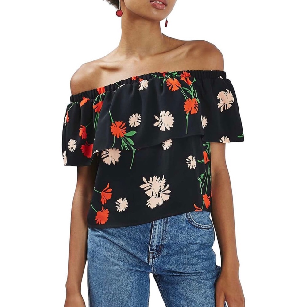 Topshop Off The Shoulder Flower Print Top